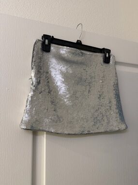 Silver Sequin Mini Skirt - Women's Sparkle A-Line